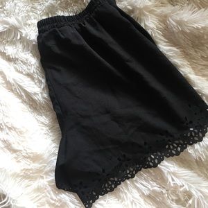 Black shorts with lace accent